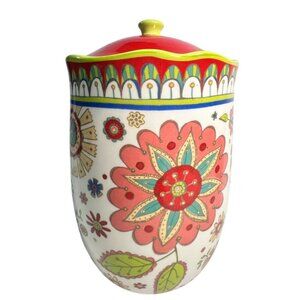 Floral Canister Jar With Lid 6" Tall Ceramic International Vintage-Inspired